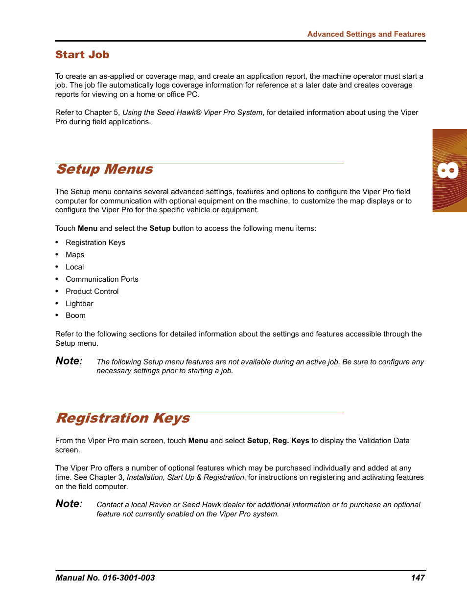 Setup menus, Registration keys | Seed Hawk Raven 2012 User Manual | Page 159 / 286