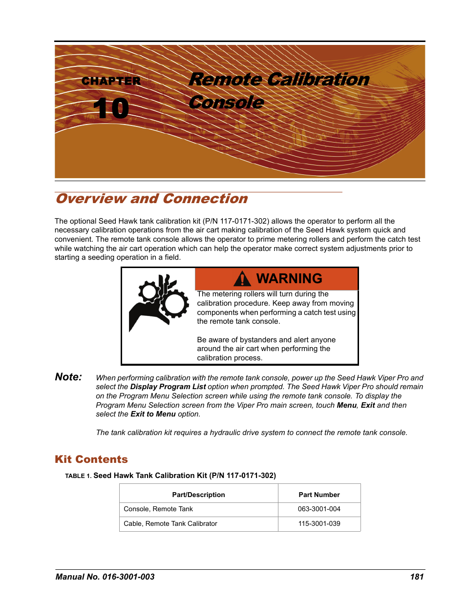 Remote calibration console, Overview and connection, Warning | Seed Hawk Raven 2012 User Manual | Page 193 / 286
