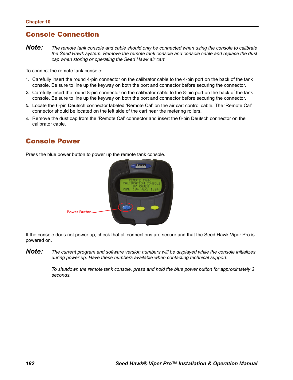 Console power | Seed Hawk Raven 2012 User Manual | Page 194 / 286