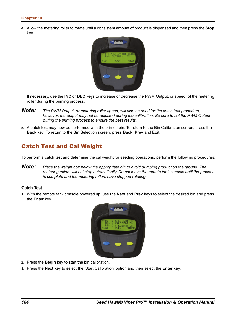 Catch test and cal weight | Seed Hawk Raven 2012 User Manual | Page 196 / 286