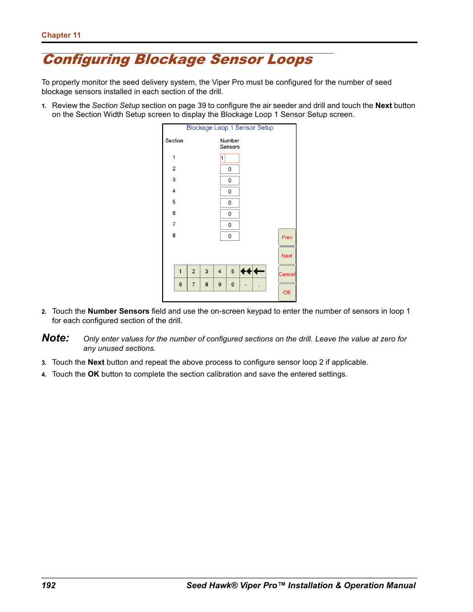 Configuring blockage sensor loops | Seed Hawk Raven 2012 User Manual | Page 204 / 286