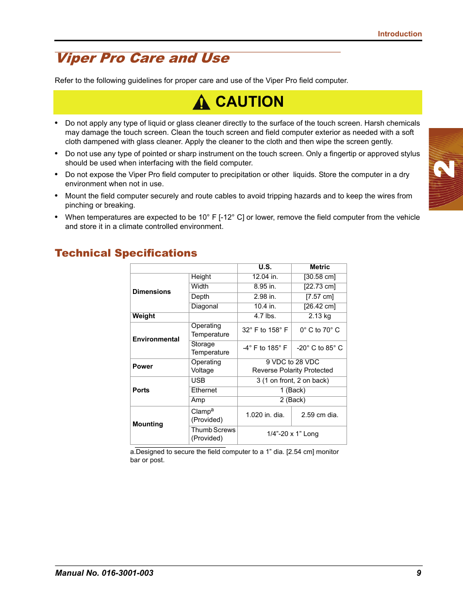 Caution, Viper pro care and use, Technical specifications | Seed Hawk Raven 2012 User Manual | Page 21 / 286