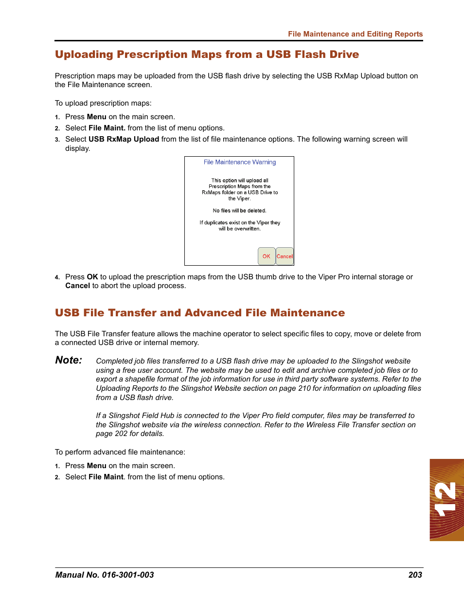 Uploading prescription maps from a usb flash drive, Usb file transfer and advanced file maintenance | Seed Hawk Raven 2012 User Manual | Page 215 / 286