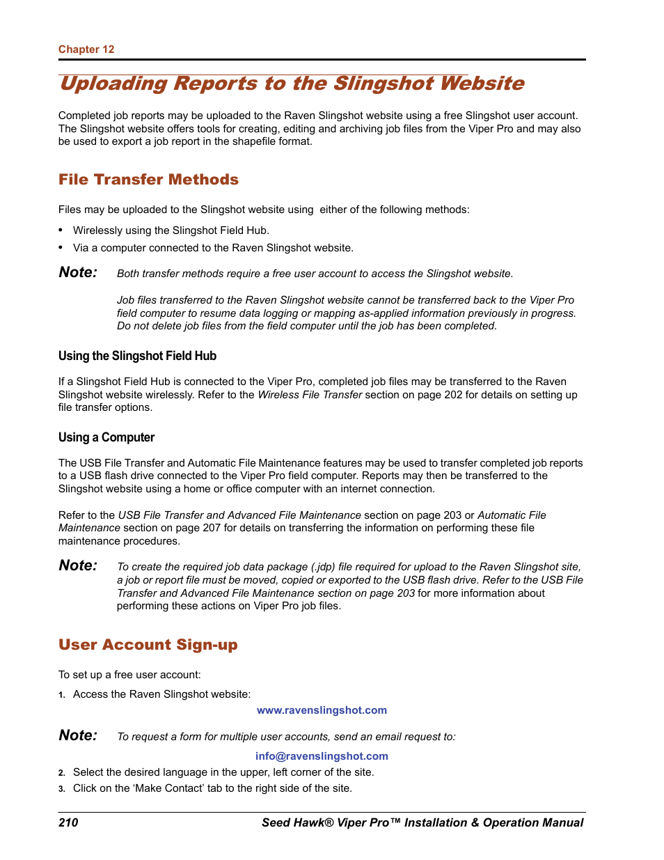 Uploading reports to the slingshot website, File transfer methods, User account sign-up | Seed Hawk Raven 2012 User Manual | Page 222 / 286