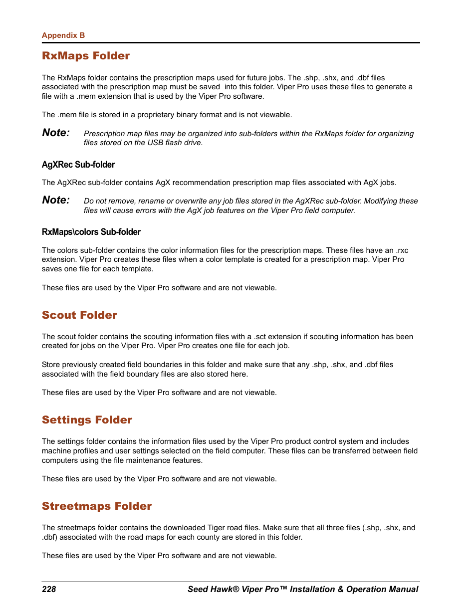 Rxmaps folder, Scout folder, Settings folder | Streetmaps folder | Seed Hawk Raven 2012 User Manual | Page 240 / 286