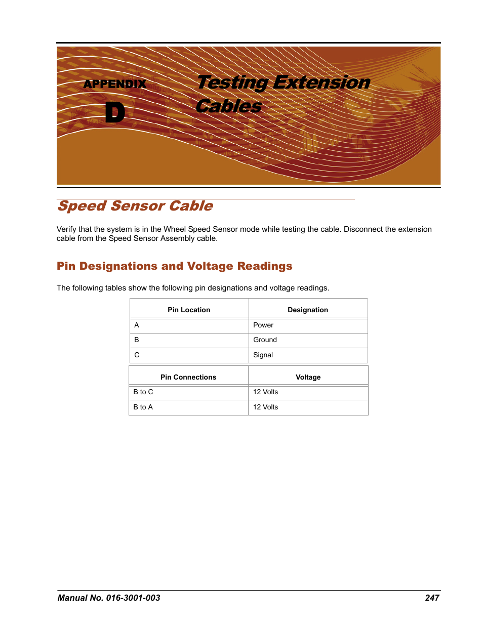 Testing extension cables, Speed sensor cable | Seed Hawk Raven 2012 User Manual | Page 259 / 286