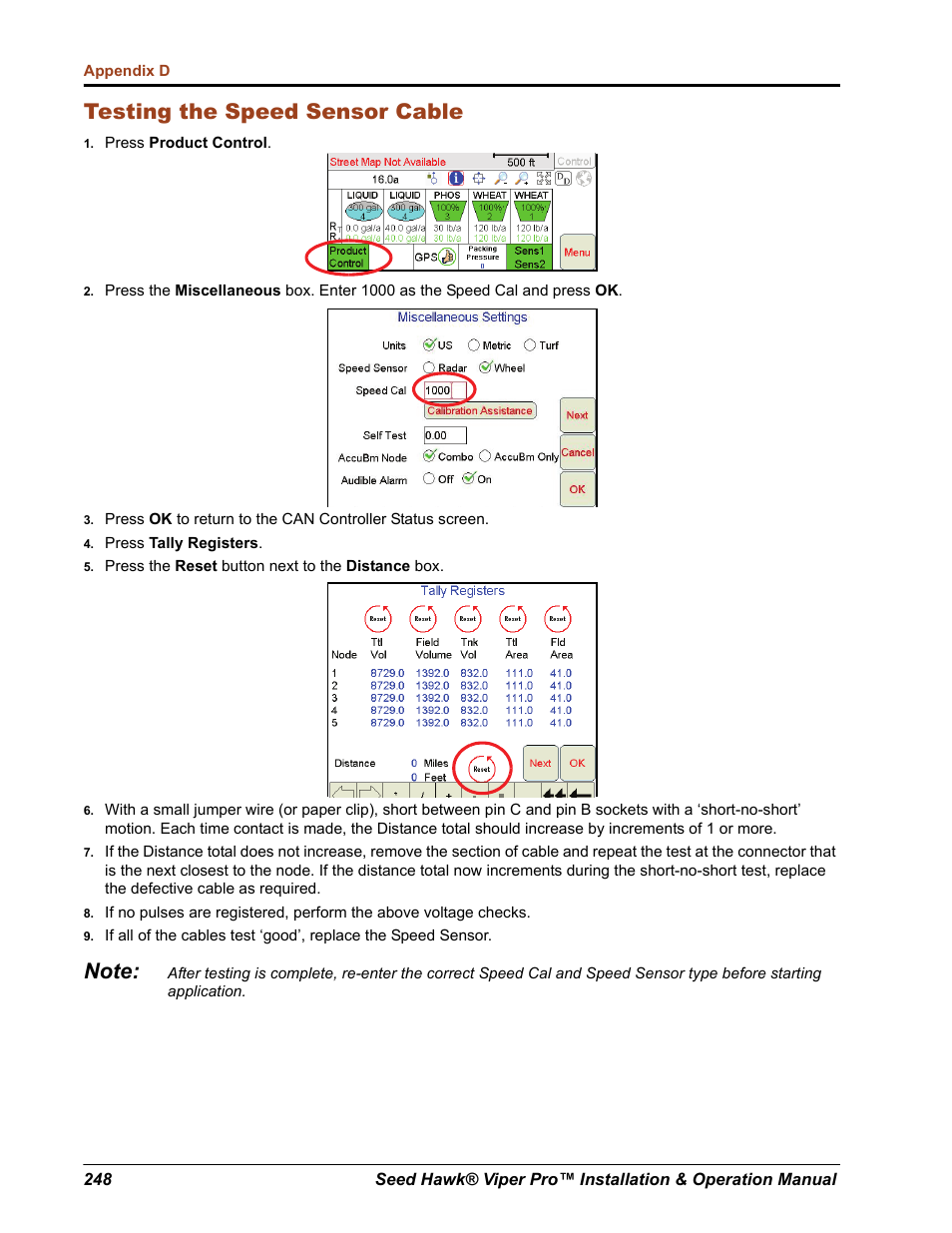 Testing the speed sensor cable | Seed Hawk Raven 2012 User Manual | Page 260 / 286