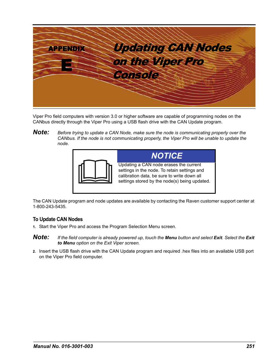 Updating can nodes on the viper pro console, Notice | Seed Hawk Raven 2012 User Manual | Page 263 / 286