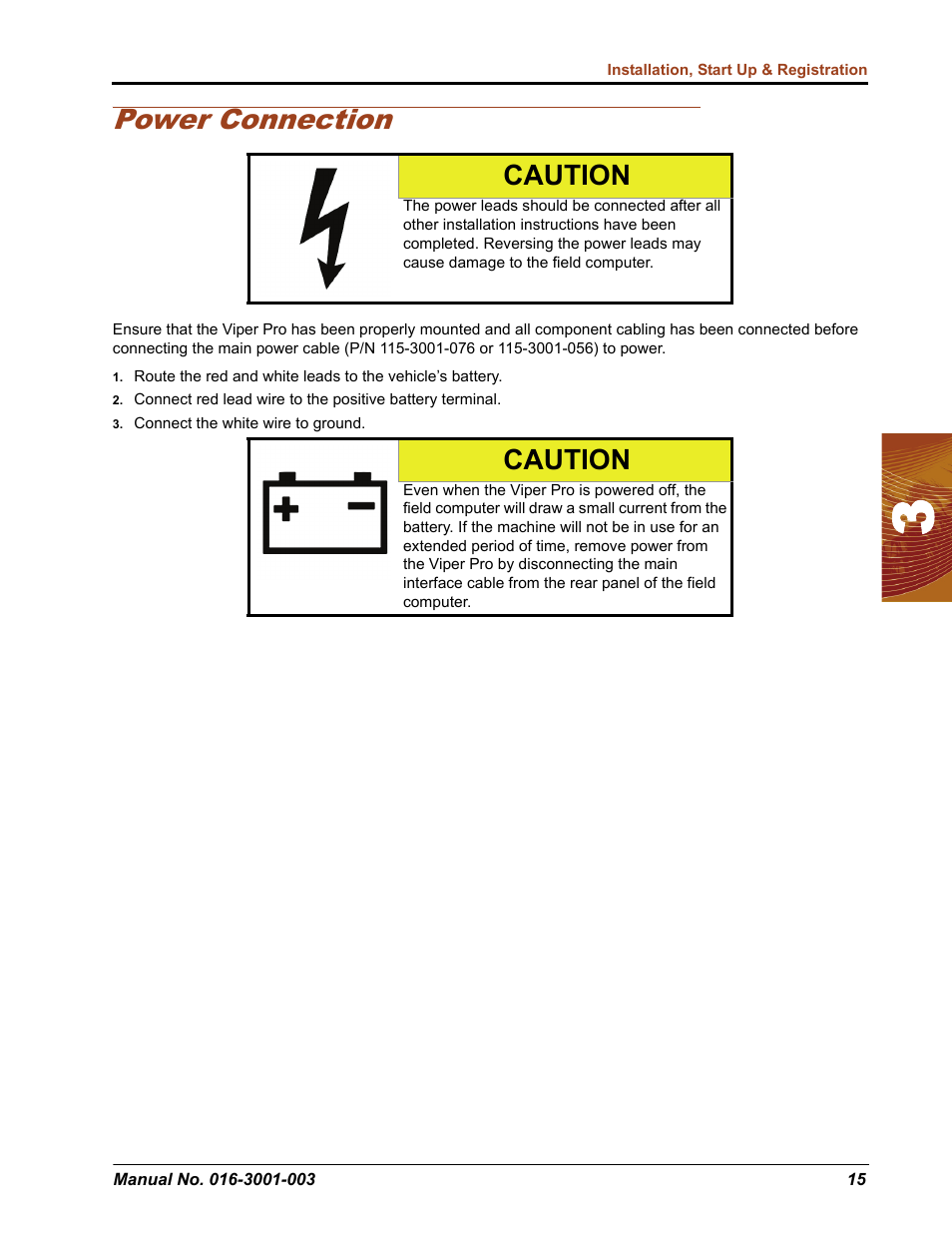 Power connection, Caution | Seed Hawk Raven 2012 User Manual | Page 27 / 286