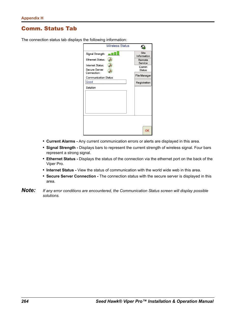 Comm. status tab | Seed Hawk Raven 2012 User Manual | Page 276 / 286