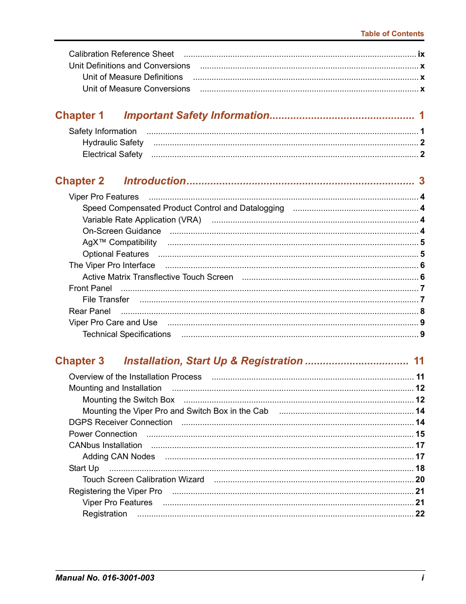 Chapter 1 important safety information, Chapter 2 introduction, Chapter 3 installation, start up & registration | Seed Hawk Raven 2012 User Manual | Page 3 / 286