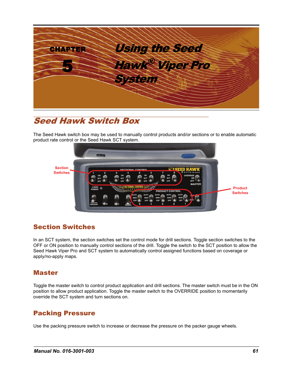 Using the seed hawk, Viper pro system, Seed hawk switch box | Seed Hawk Raven 2012 User Manual | Page 73 / 286