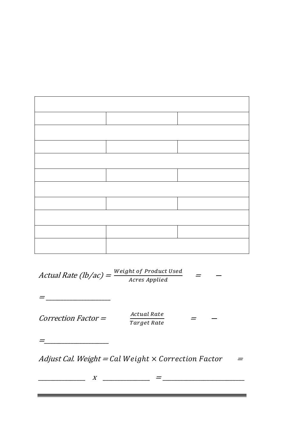 Name:_____________________ date: / / field, Actual rate (lb/ac), Correction factor | Adjust cal. weight | Seed Hawk LOUP III & VIPER PRO 2013 - Hydraulic Drive Calibration Guide User Manual | Page 45 / 49