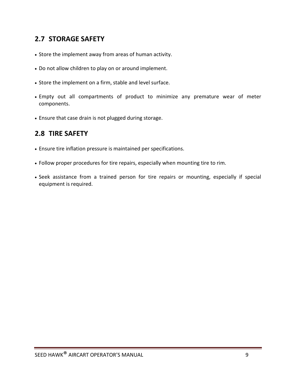 7 storage safety, 8 tire safety | Seed Hawk AIRCART 2013 User Manual | Page 14 / 99