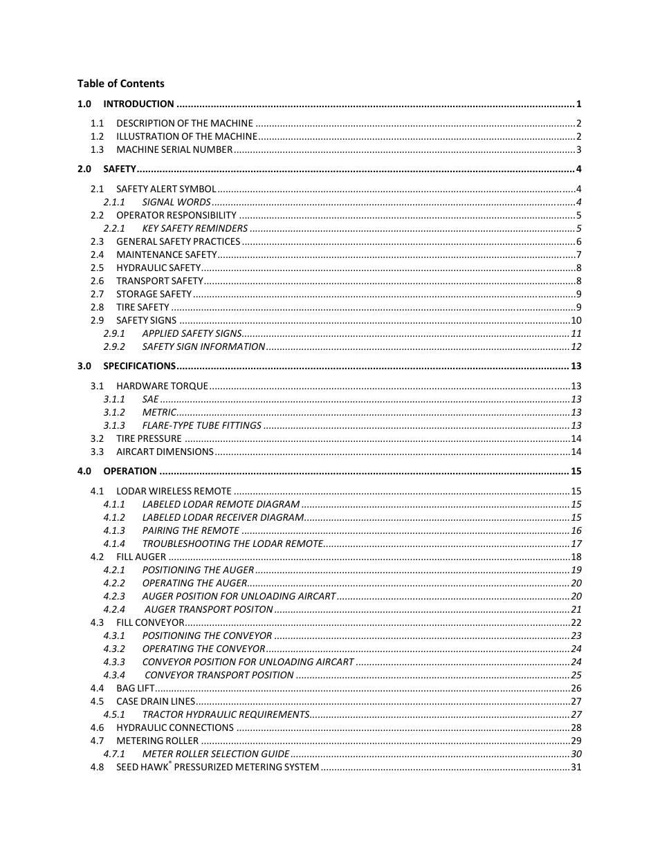 Seed Hawk AIRCART 2013 User Manual | Page 3 / 99