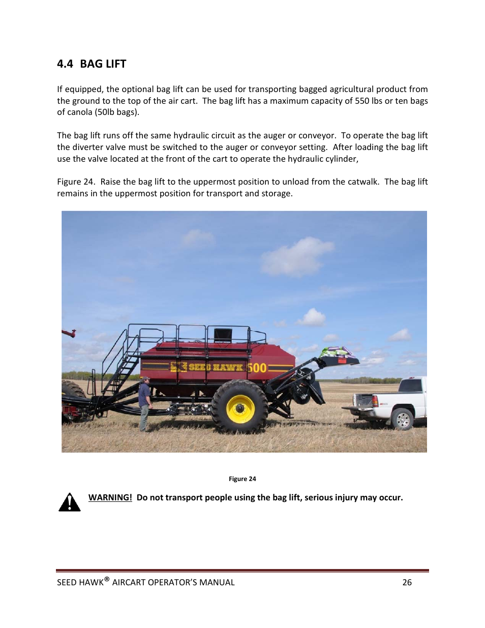 4 bag lift | Seed Hawk AIRCART 2013 User Manual | Page 31 / 99