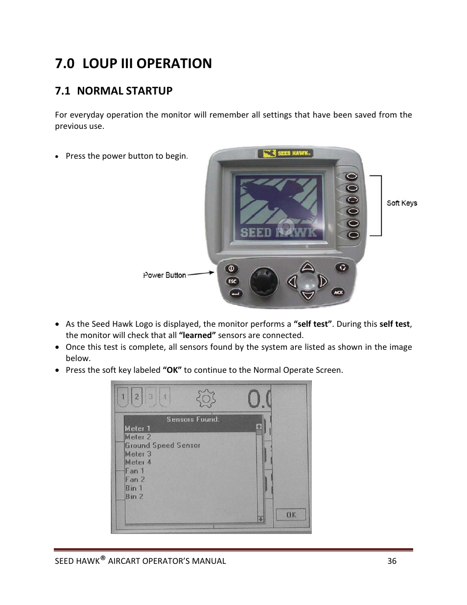 0 loup iii operation, 1 normal startup | Seed Hawk AIRCART 2013 User Manual | Page 41 / 99