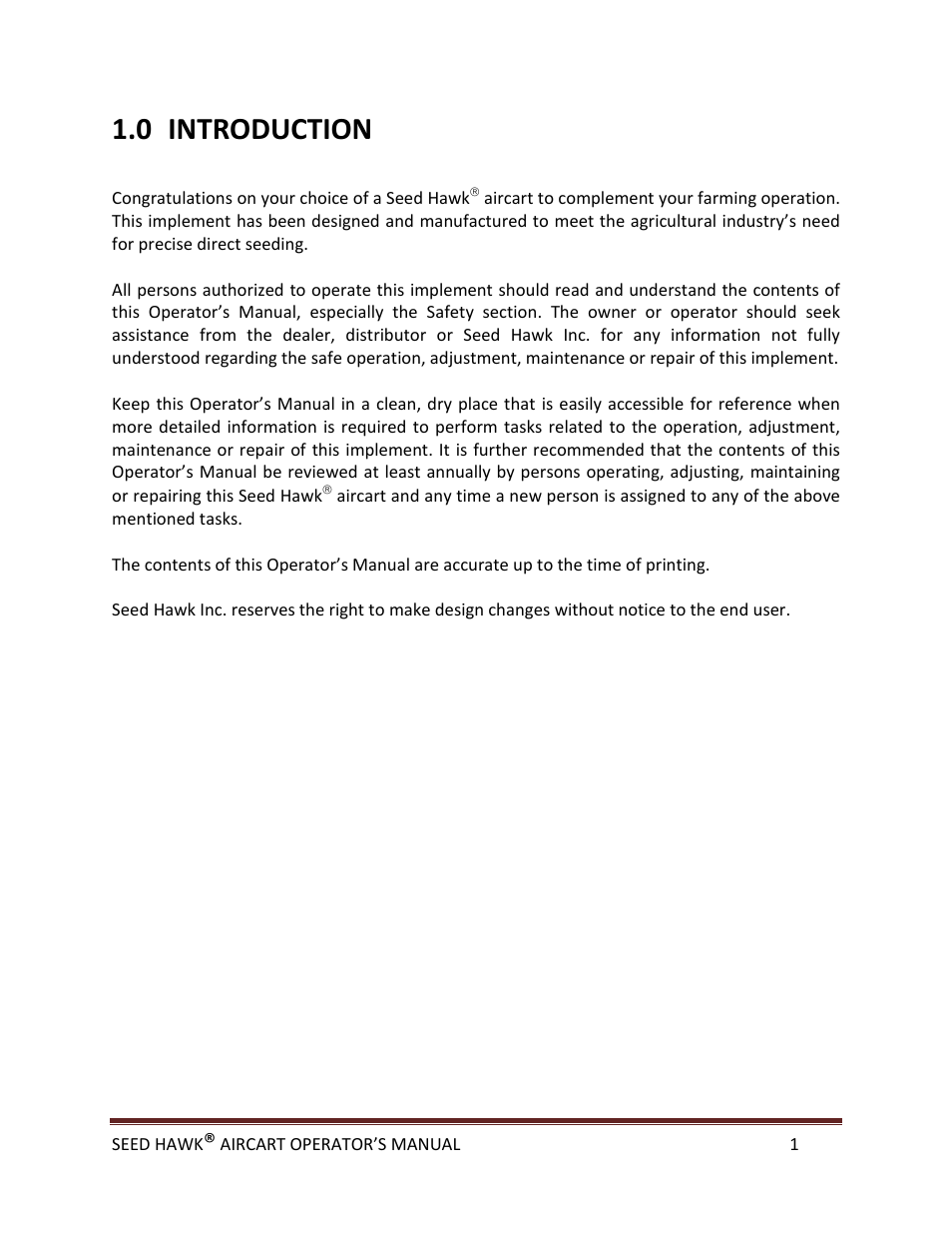0 introduction | Seed Hawk AIRCART 2013 User Manual | Page 6 / 99