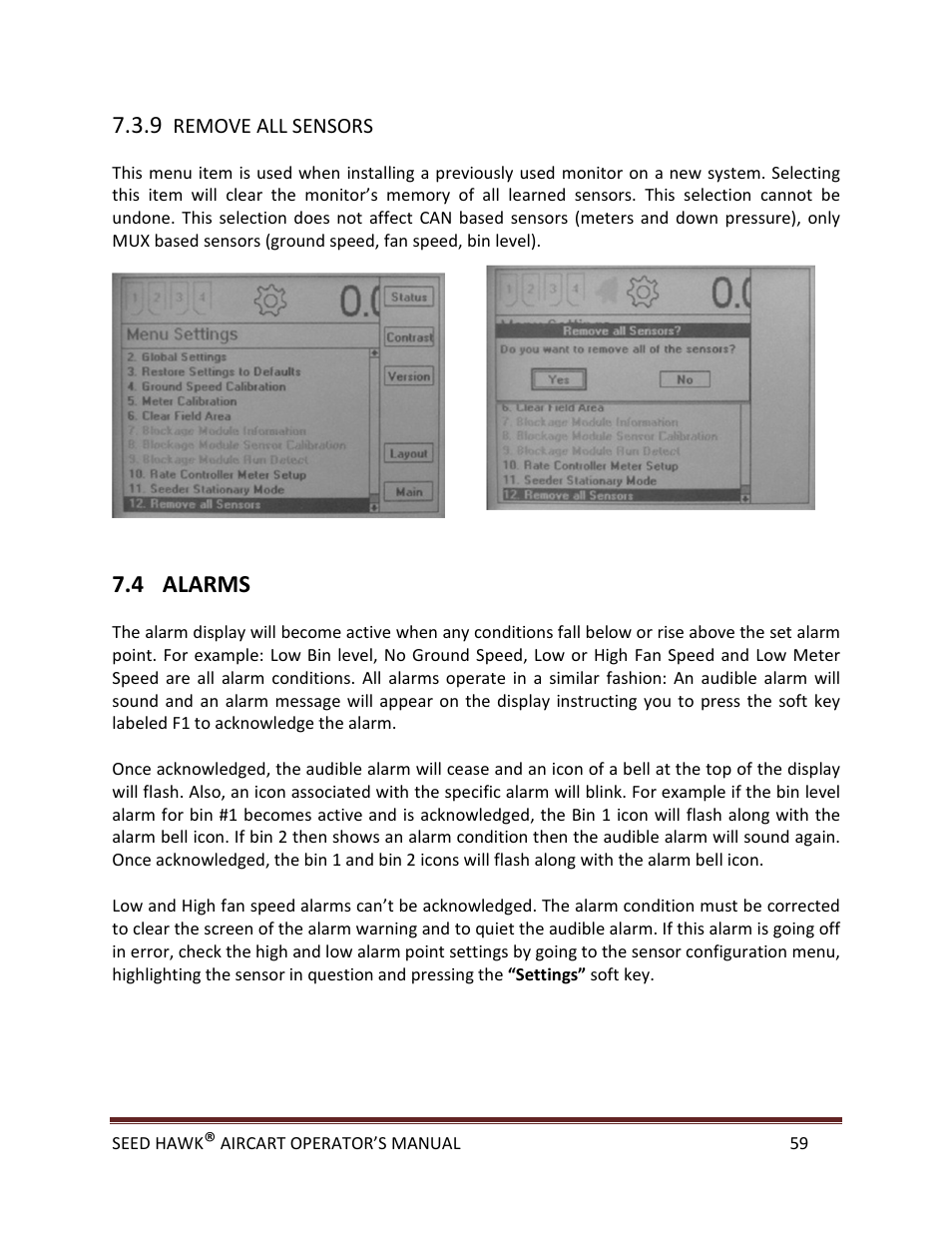 4 alarms | Seed Hawk AIRCART 2013 User Manual | Page 64 / 99