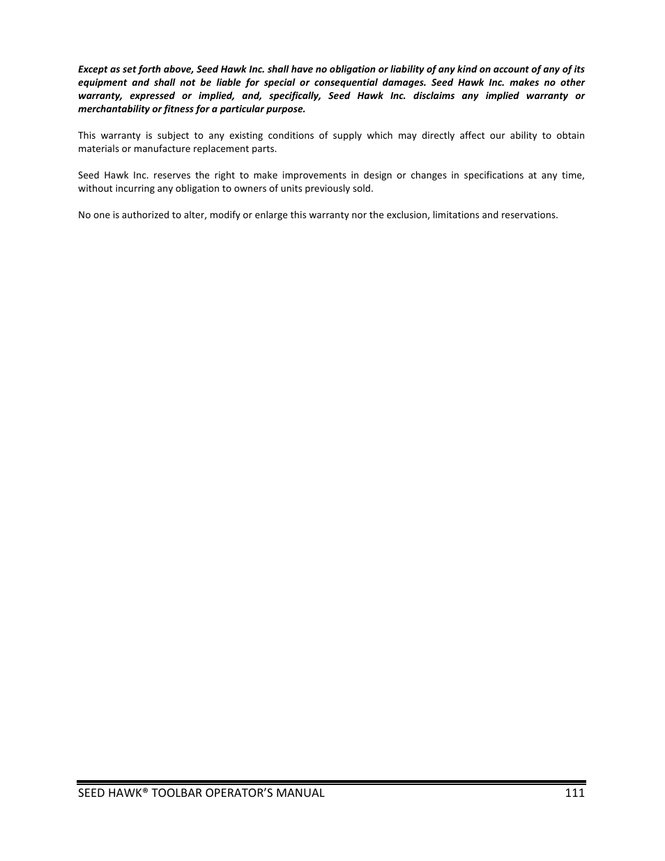 Seed Hawk TOOLBAR 2013 45 & XL SERIES User Manual | Page 111 / 113