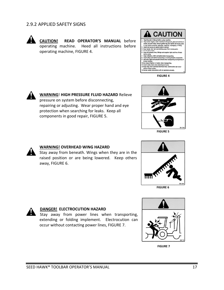 2 applied safety signs | Seed Hawk TOOLBAR 2013 45 & XL SERIES User Manual | Page 17 / 113