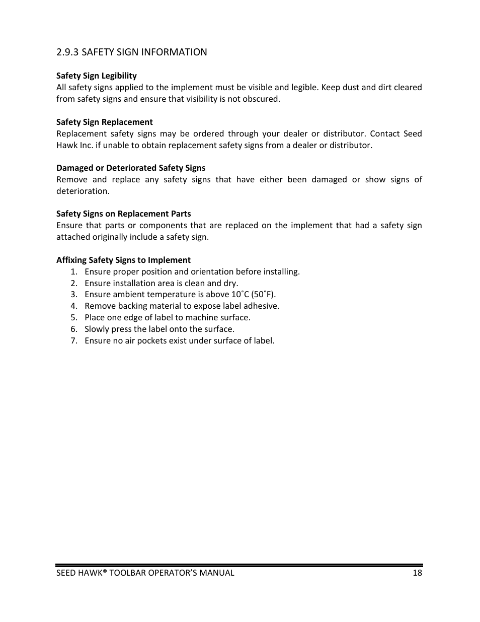 Seed Hawk TOOLBAR 2013 45 & XL SERIES User Manual | Page 18 / 113