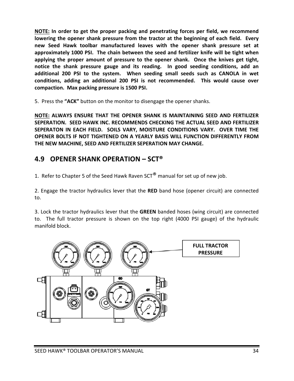 9 opener shank operation – sct | Seed Hawk TOOLBAR 2013 45 & XL SERIES User Manual | Page 34 / 113