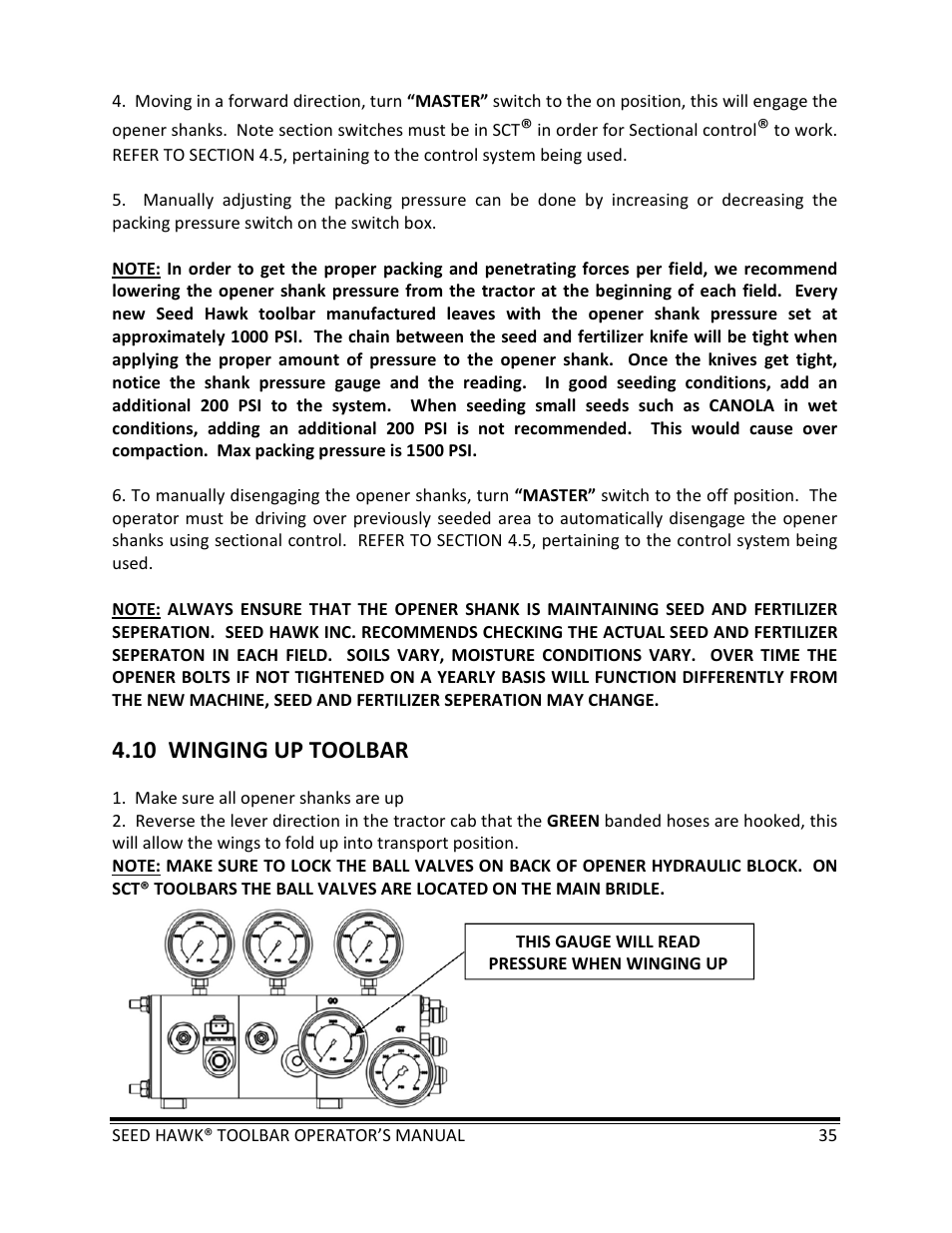 10 winging up toolbar | Seed Hawk TOOLBAR 2013 45 & XL SERIES User Manual | Page 35 / 113