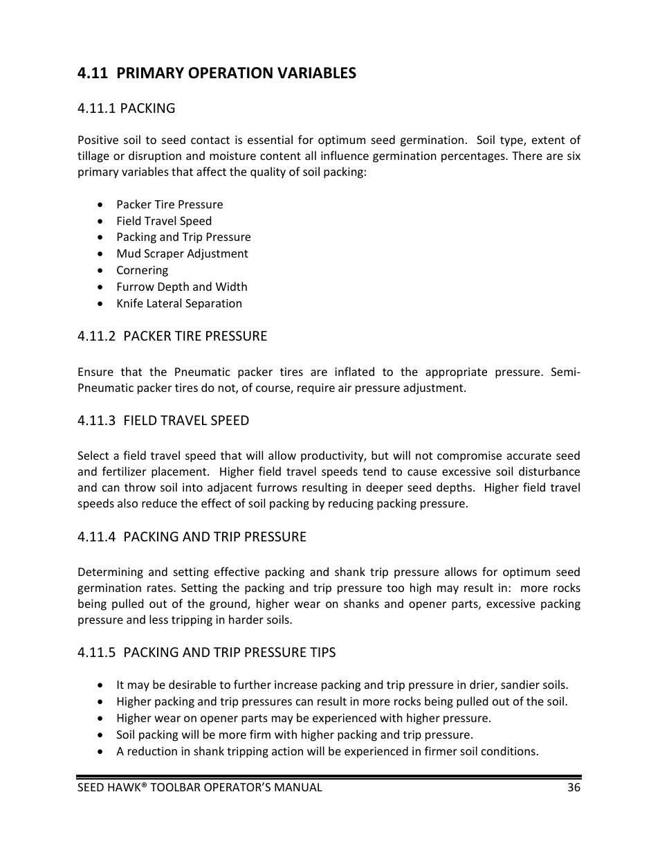 11 primary operation variables | Seed Hawk TOOLBAR 2013 45 & XL SERIES User Manual | Page 36 / 113