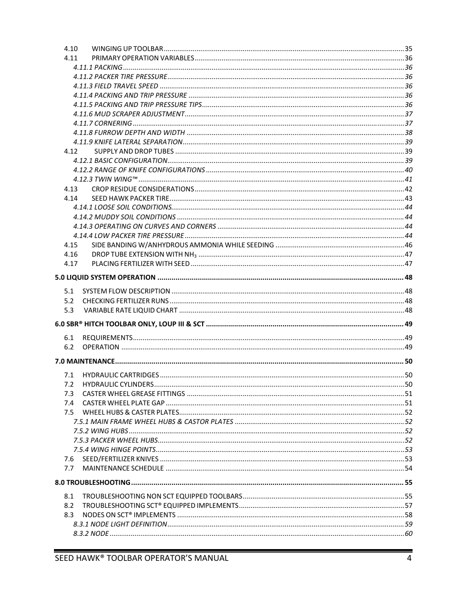 Seed hawk® toolbar operator’s manual 4 | Seed Hawk TOOLBAR 2013 45 & XL SERIES User Manual | Page 4 / 113