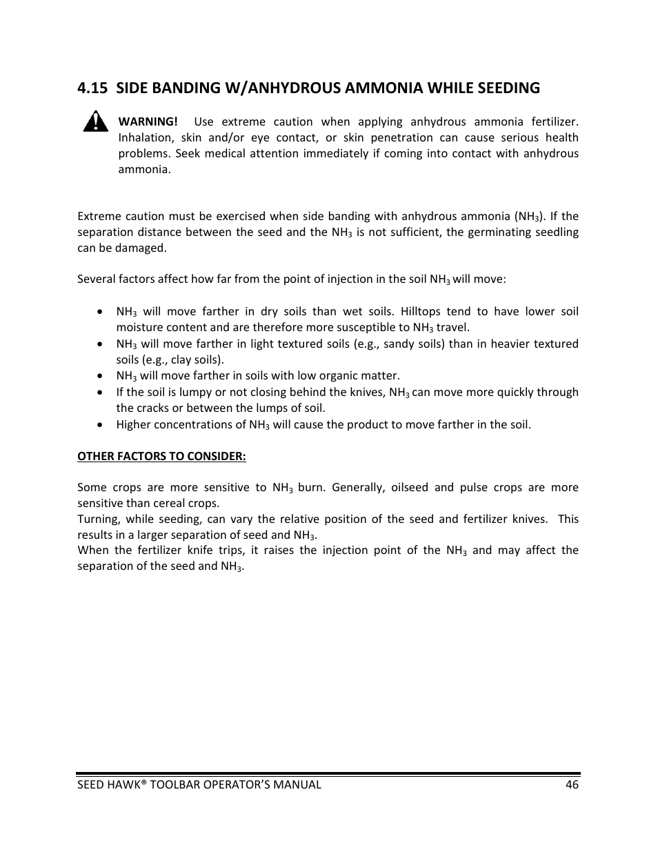 15 side banding w/anhydrous ammonia while seeding | Seed Hawk TOOLBAR 2013 45 & XL SERIES User Manual | Page 46 / 113