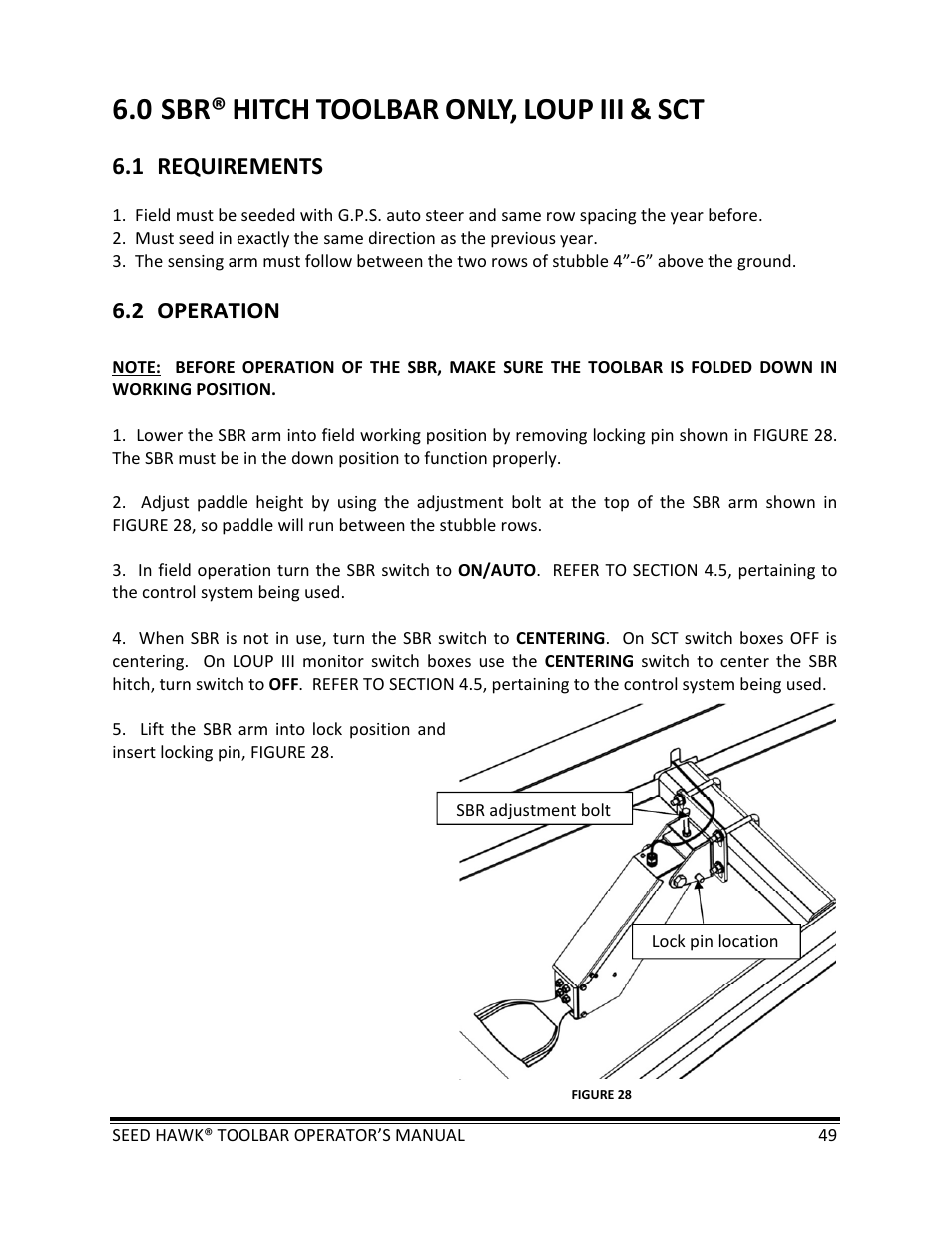 0 sbr, Hitch, Toolbar | Only, Loup | Seed Hawk TOOLBAR 2013 45 & XL SERIES User Manual | Page 49 / 113