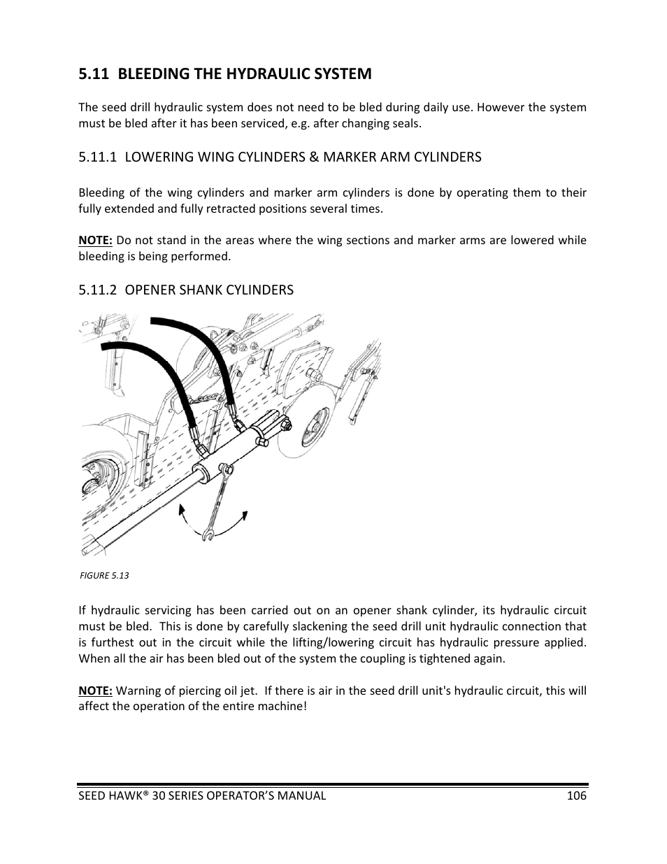 11 bleeding the hydraulic system | Seed Hawk 30 SERIES: 600C & 800C 2013 User Manual | Page 106 / 127
