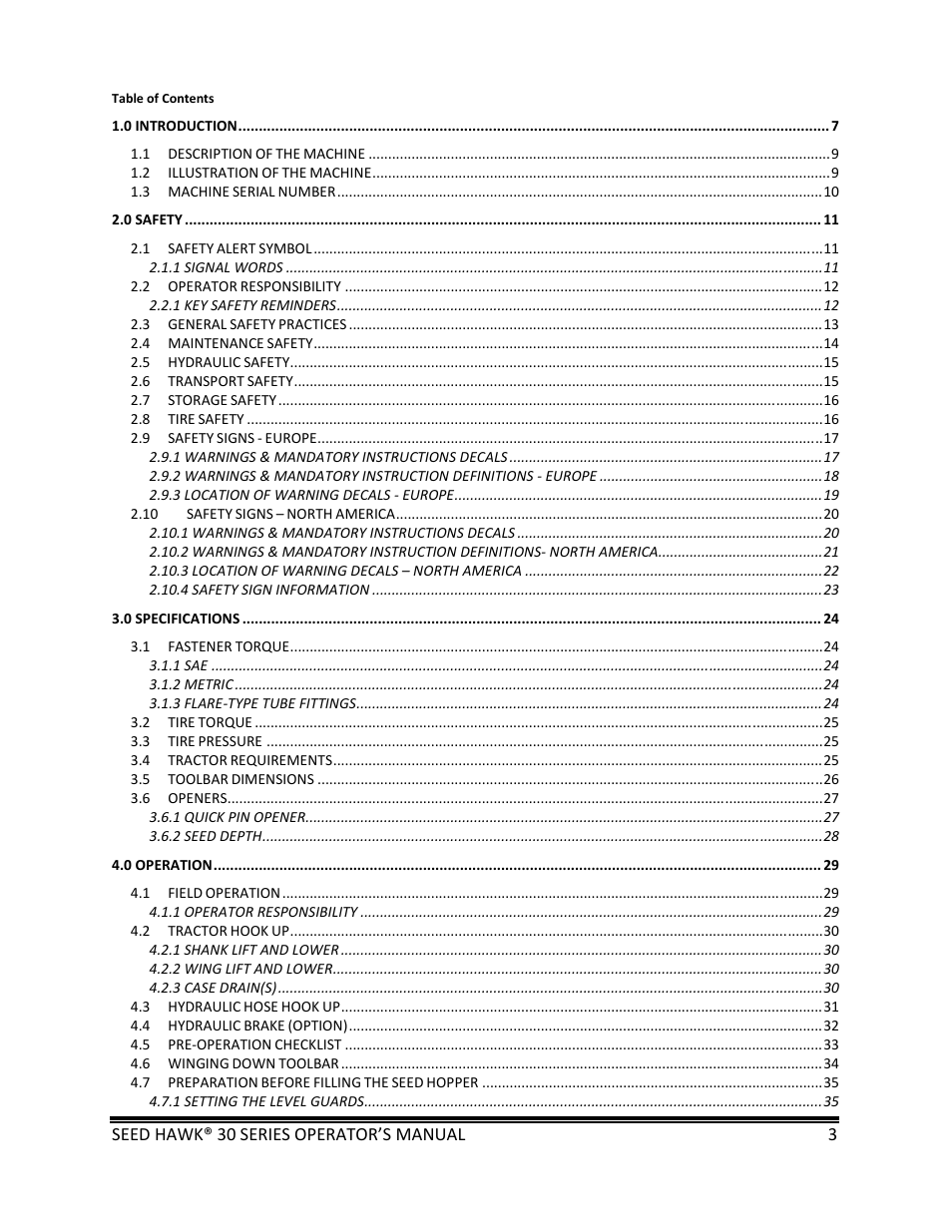 Seed Hawk 30 SERIES: 600C & 800C 2013 User Manual | Page 3 / 127