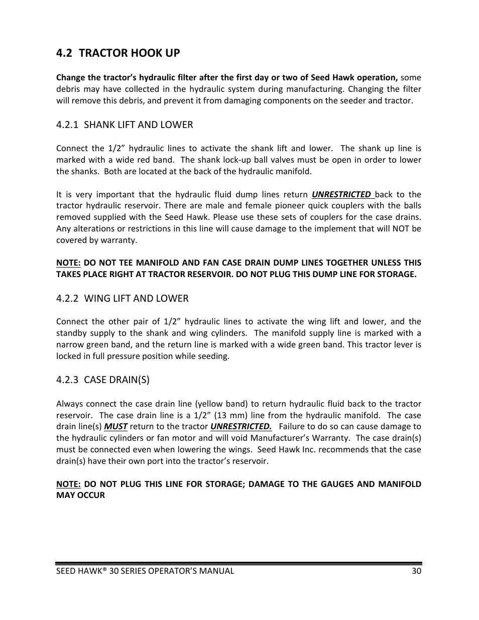 2 tractor hook up | Seed Hawk 30 SERIES: 600C & 800C 2013 User Manual | Page 30 / 127