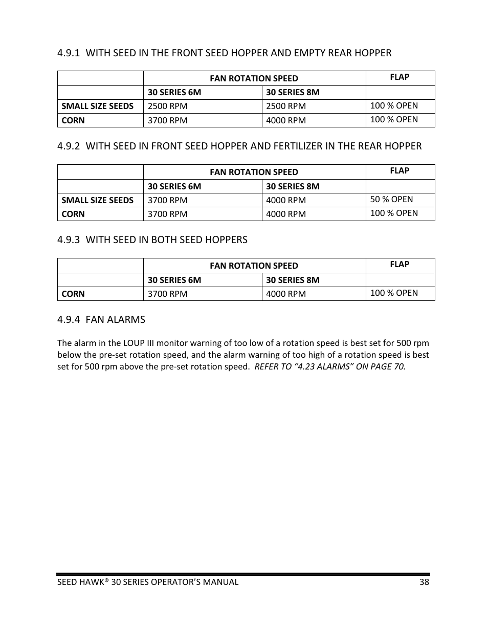Seed Hawk 30 SERIES: 600C & 800C 2013 User Manual | Page 38 / 127
