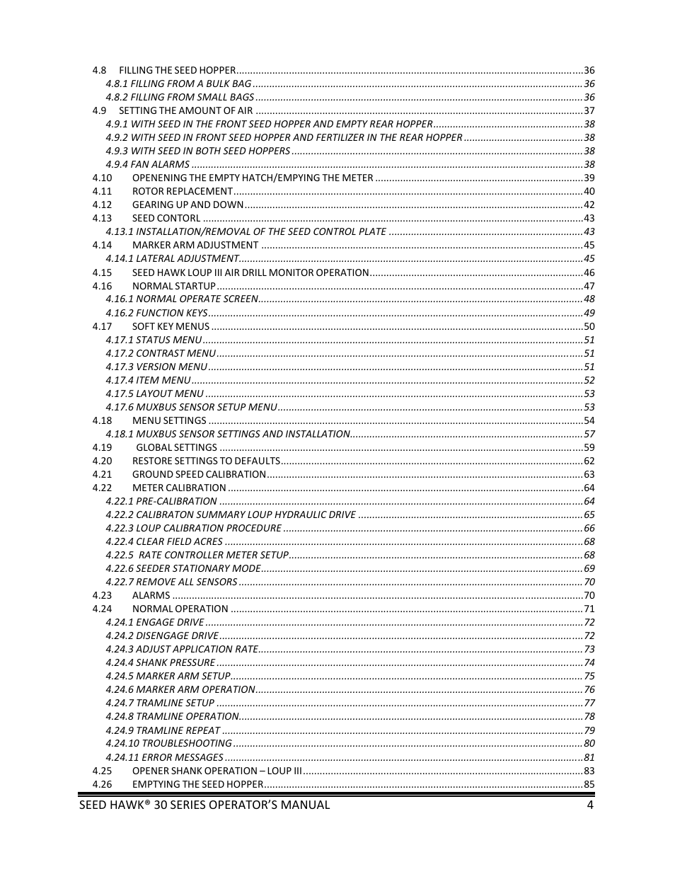 Seed Hawk 30 SERIES: 600C & 800C 2013 User Manual | Page 4 / 127