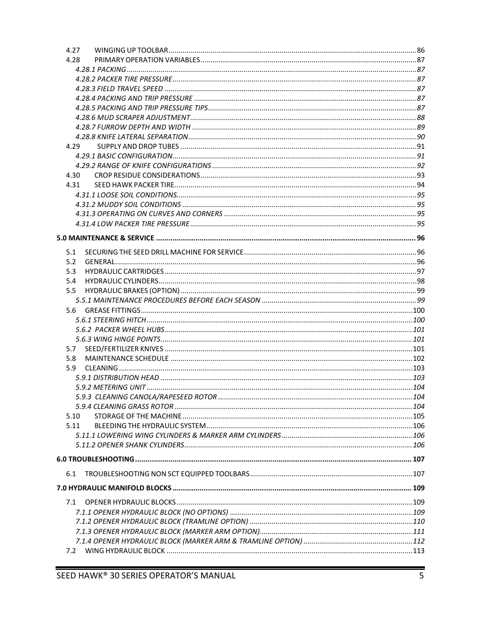 Seed Hawk 30 SERIES: 600C & 800C 2013 User Manual | Page 5 / 127