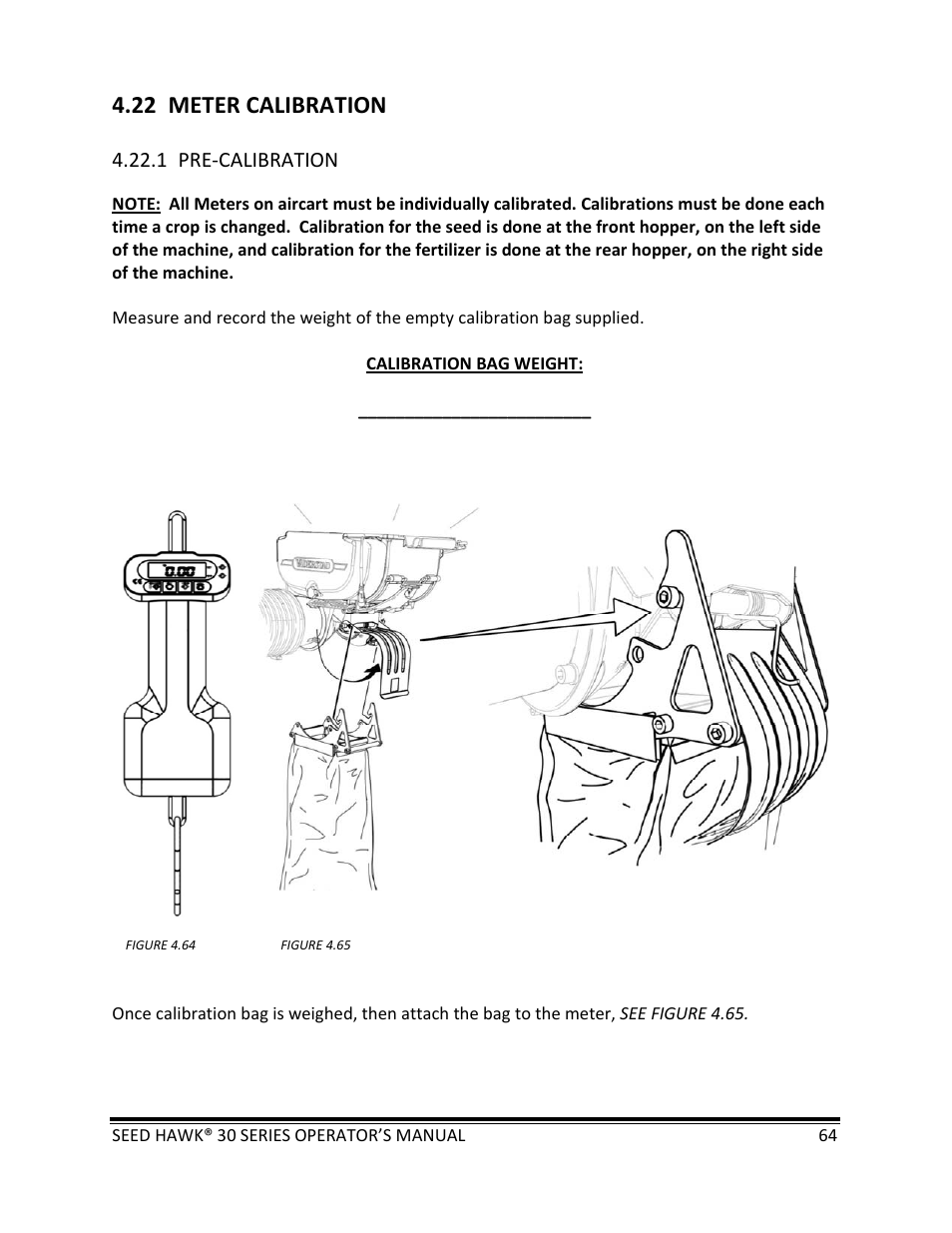 22 meter calibration | Seed Hawk 30 SERIES: 600C & 800C 2013 User Manual | Page 64 / 127