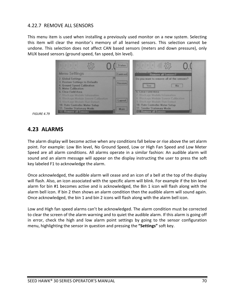 23 alarms | Seed Hawk 30 SERIES: 600C & 800C 2013 User Manual | Page 70 / 127