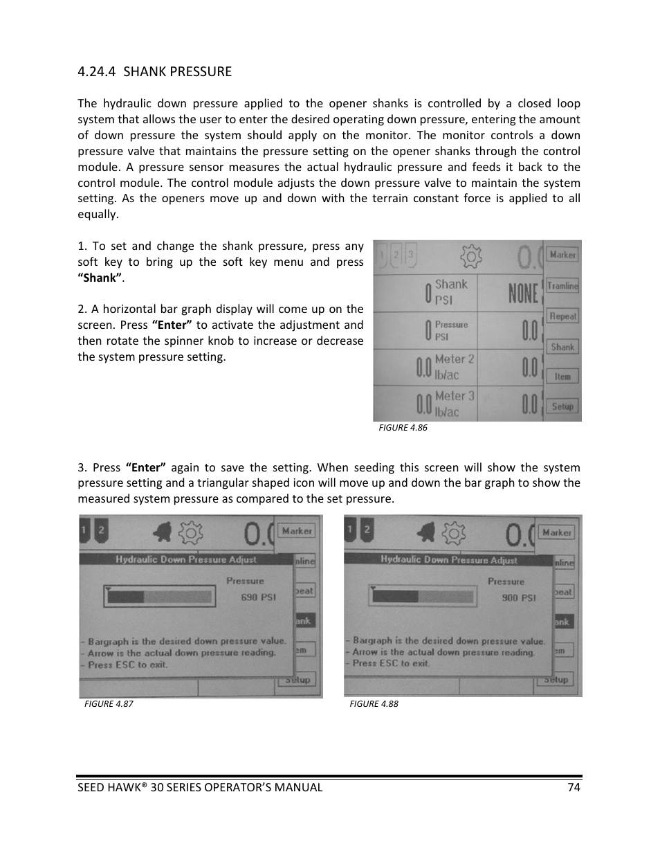 4 shank pressure | Seed Hawk 30 SERIES: 600C & 800C 2013 User Manual | Page 74 / 127