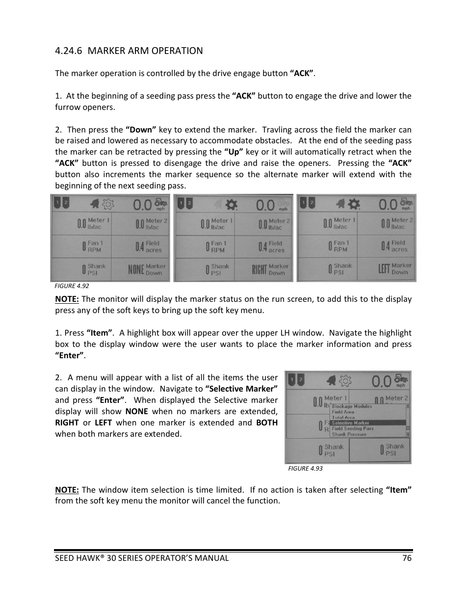 6 marker arm operation | Seed Hawk 30 SERIES: 600C & 800C 2013 User Manual | Page 76 / 127