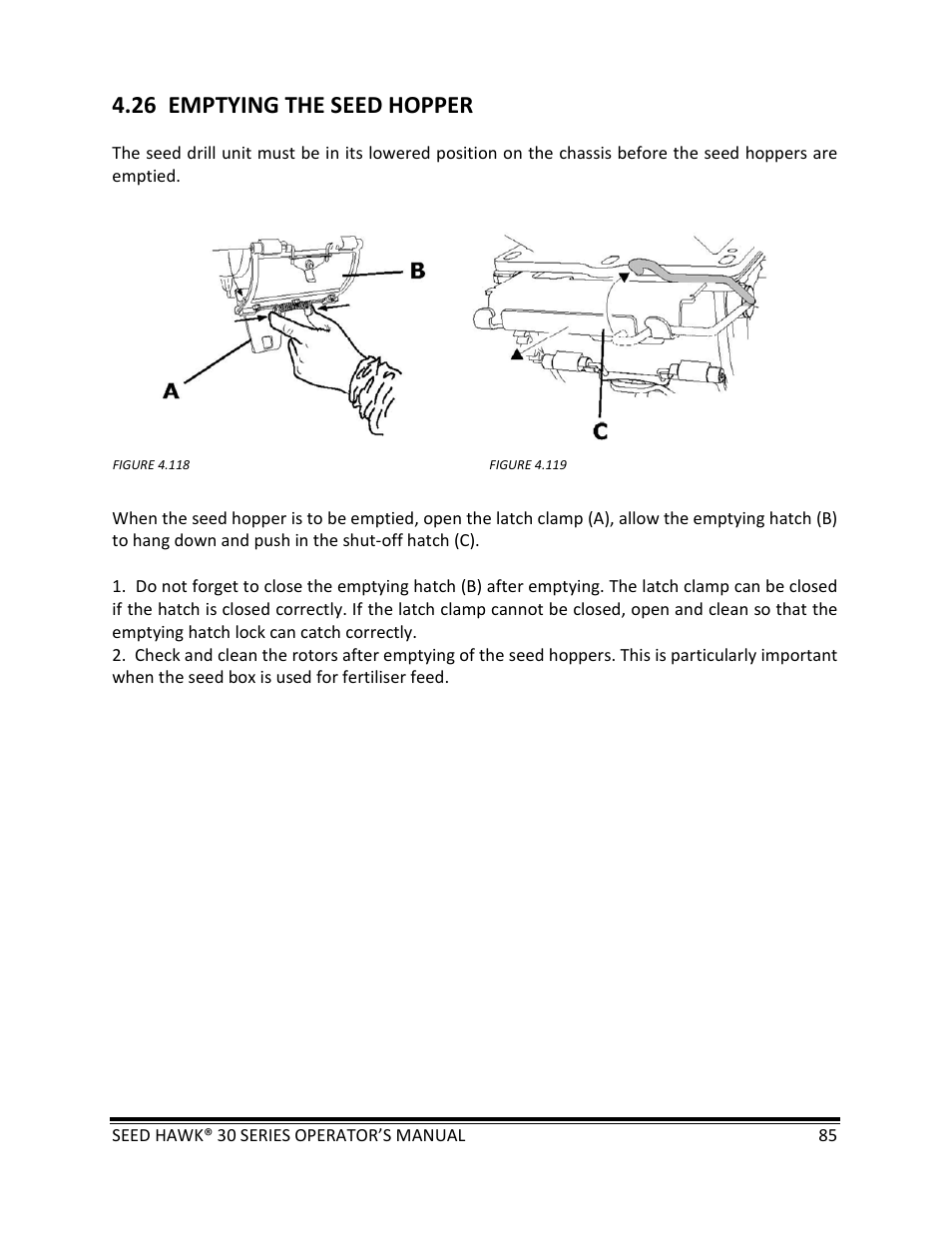 26 emptying the seed hopper | Seed Hawk 30 SERIES: 600C & 800C 2013 User Manual | Page 85 / 127