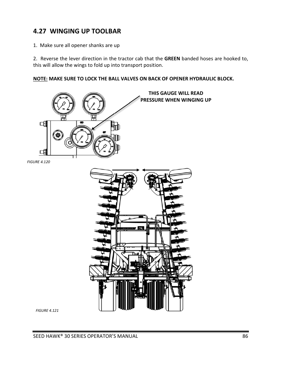 27 winging up toolbar | Seed Hawk 30 SERIES: 600C & 800C 2013 User Manual | Page 86 / 127