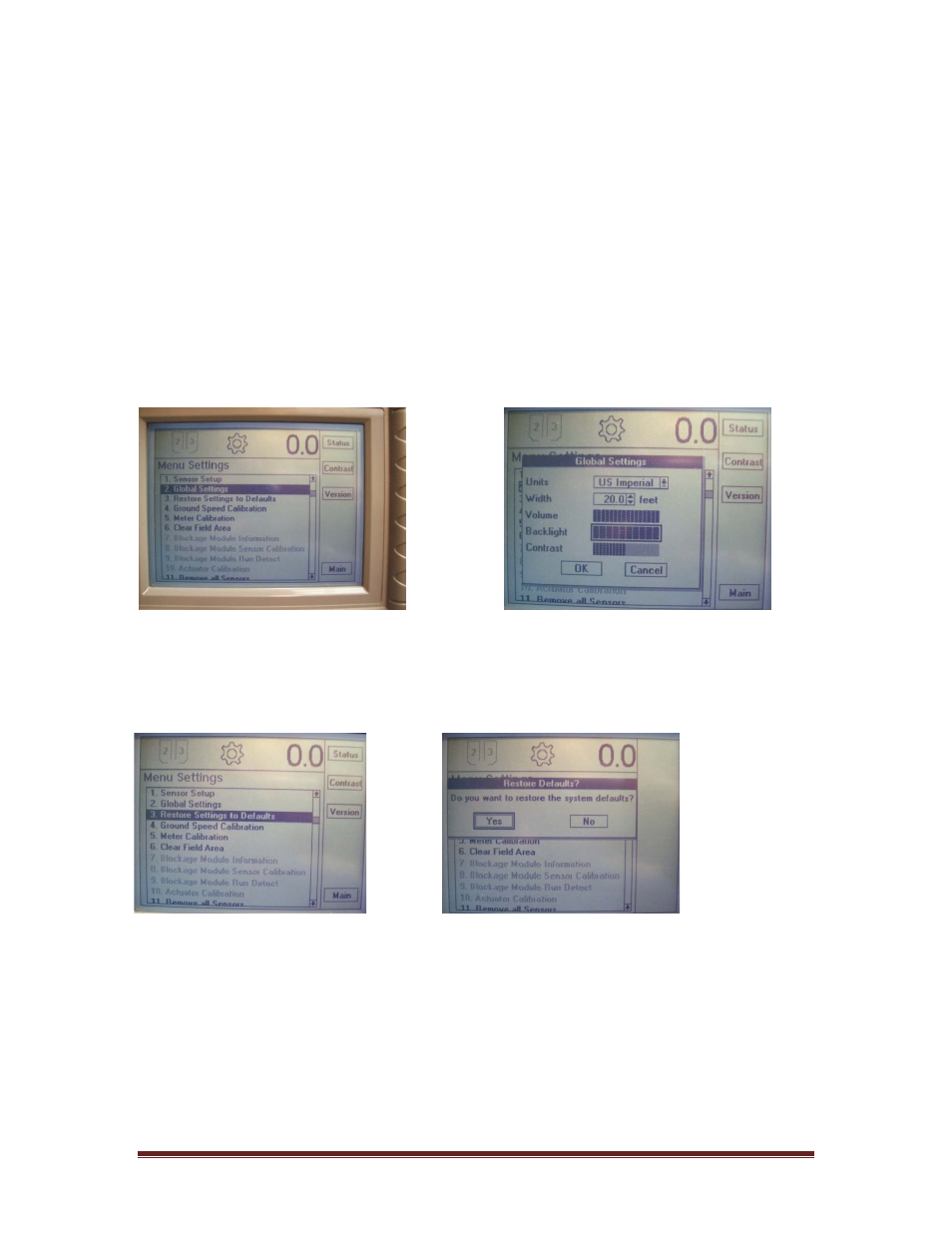 2 global settings, 3 restore settings to defaults, Global settings | Restore settings to defaults, On 7.3.2 | Seed Hawk AIRCART 2012 User Manual | Page 54 / 80