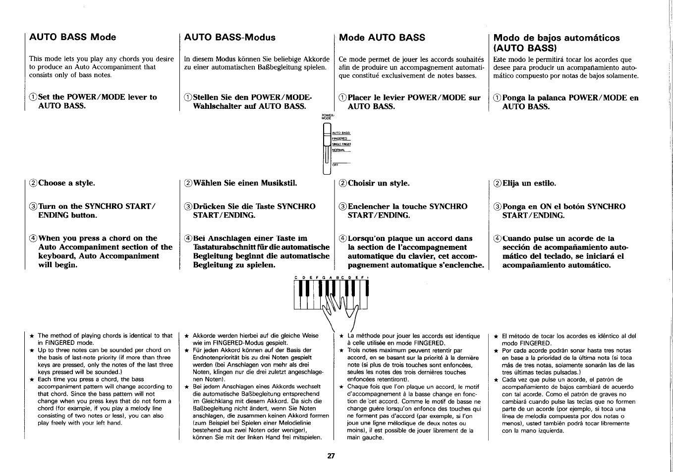 Modo de bajos automáticos (auto bass) | Yamaha PSS-390 User Manual | Page 28 / 47