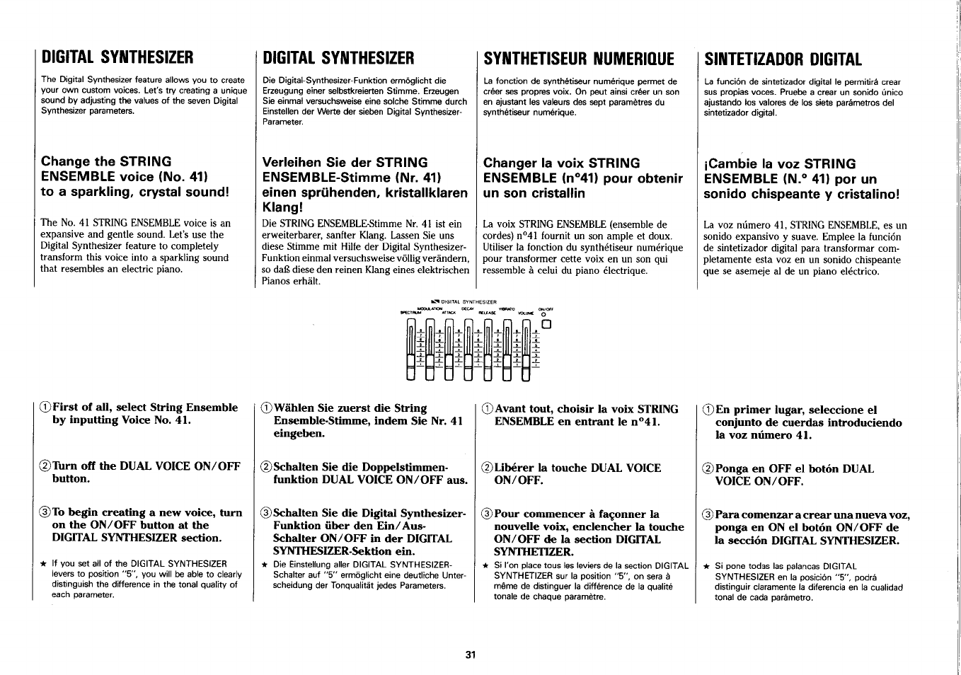 Digital synthesizer, Synthetiseur numerique, Sintetizaddr digital | Sintetizador digital | Yamaha PSS-390 User Manual | Page 32 / 47