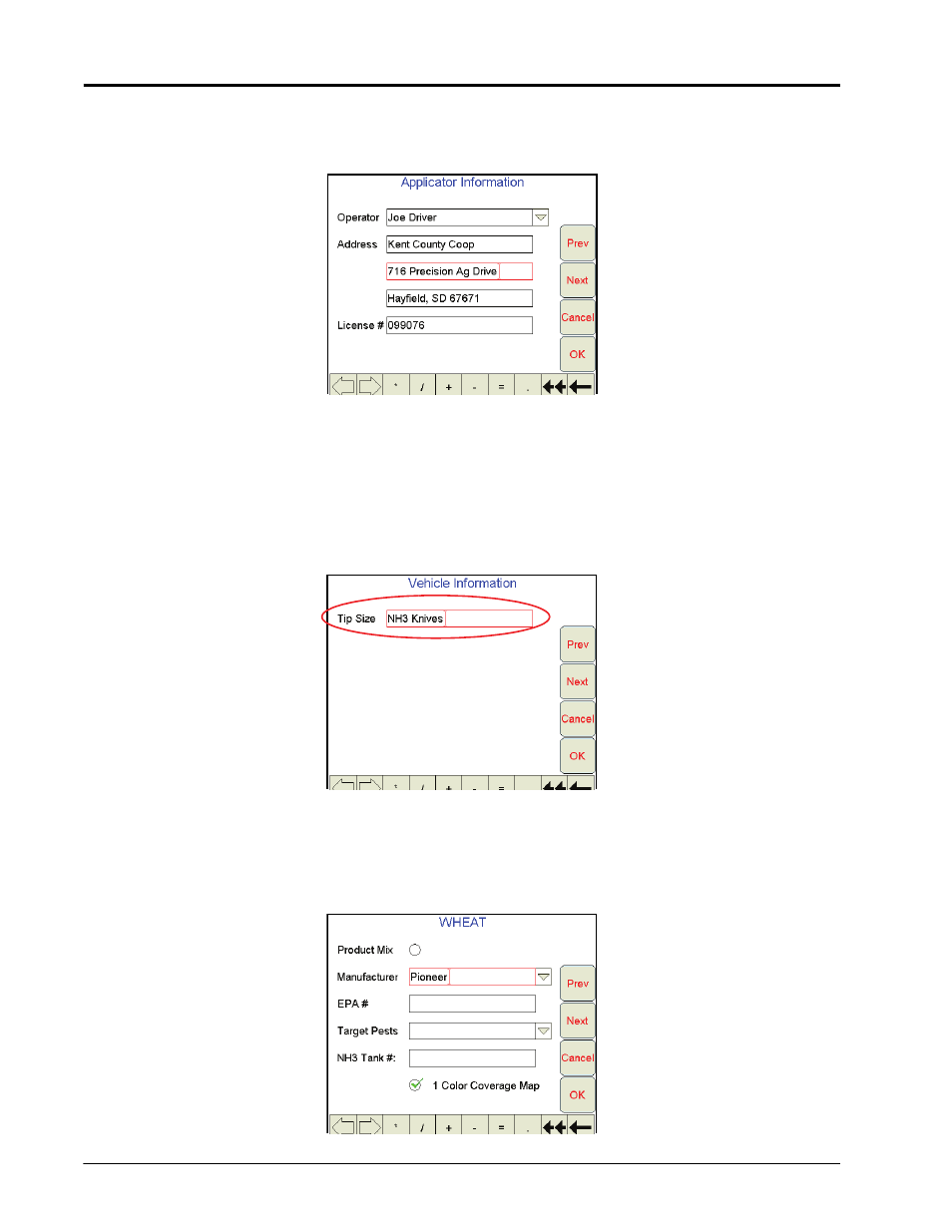 Applicator information, Vehicle information, Product information | Seed Hawk Raven 2011 User Manual | Page 134 / 248