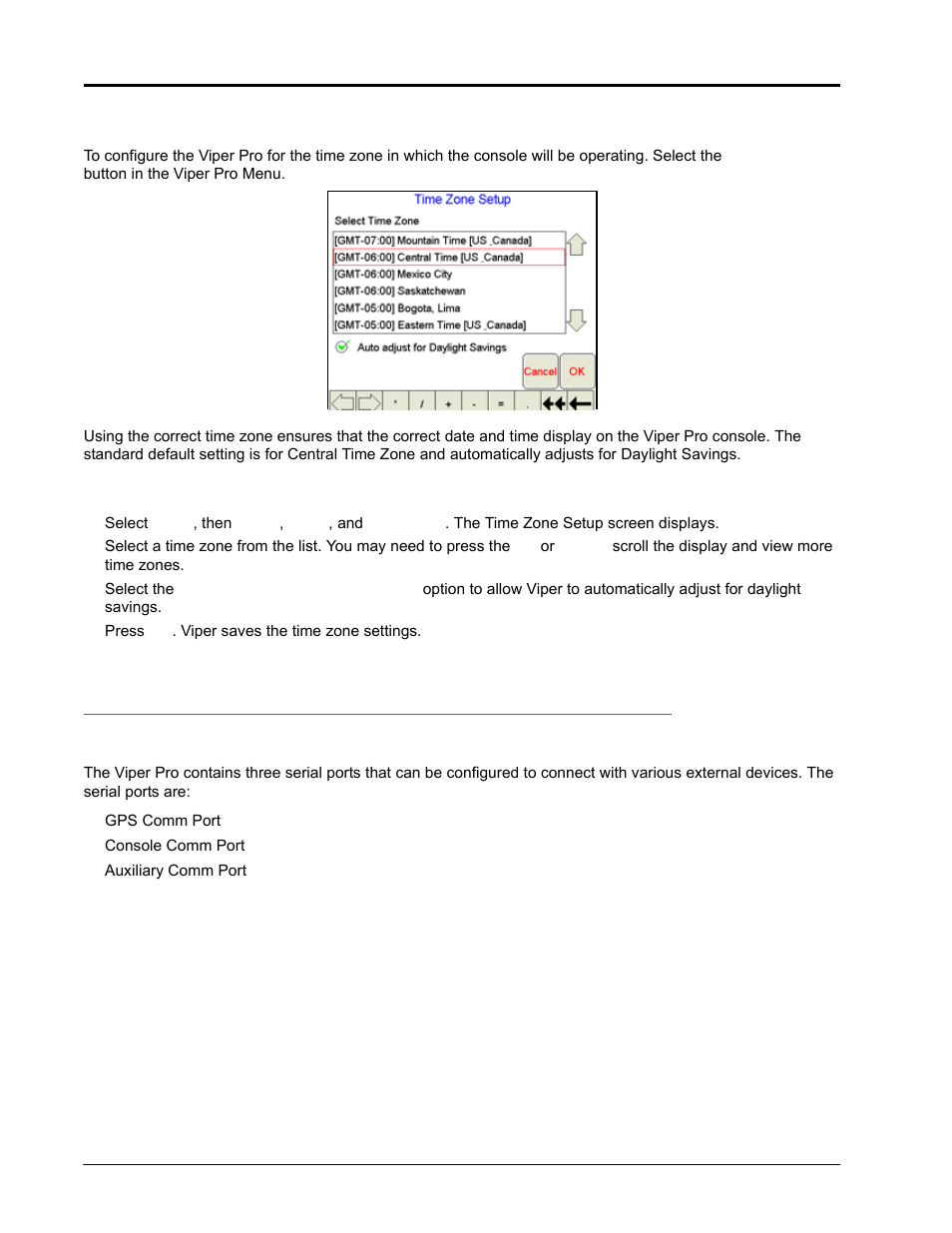 Time zone configuration, Serial communication port setup | Seed Hawk Raven 2010 User Manual | Page 110 / 248