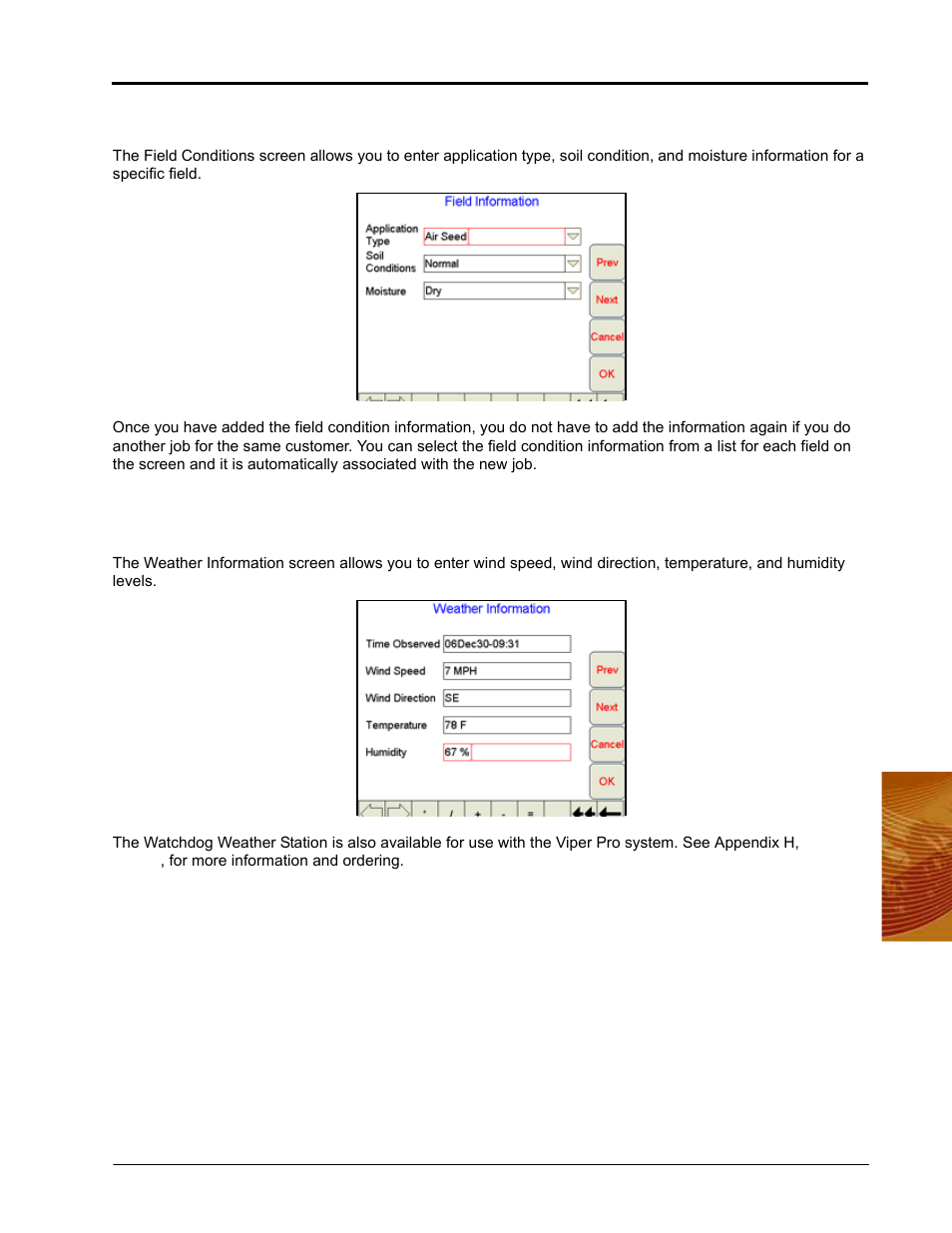 Field conditions, Weather information | Seed Hawk Raven 2010 User Manual | Page 133 / 248